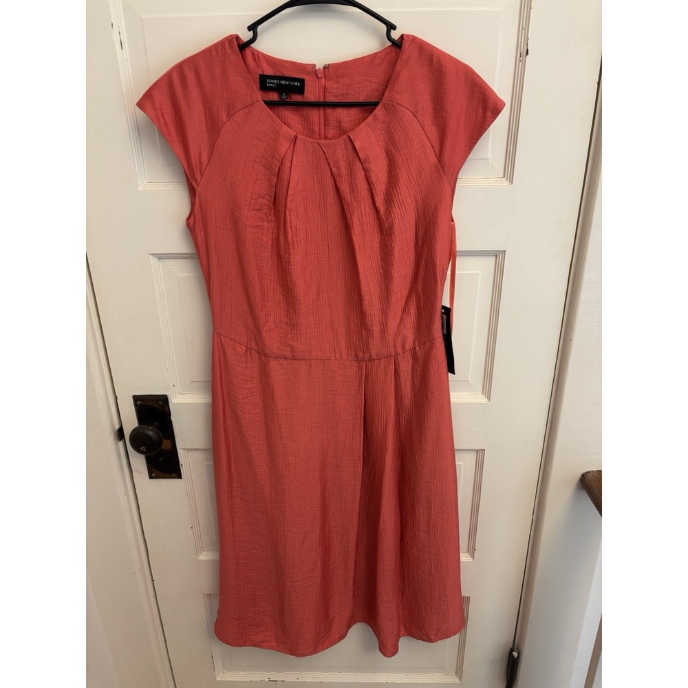 Jones New York Salmon Pink Textured A-Line Dress Pockets Pleated Size 6 New $139